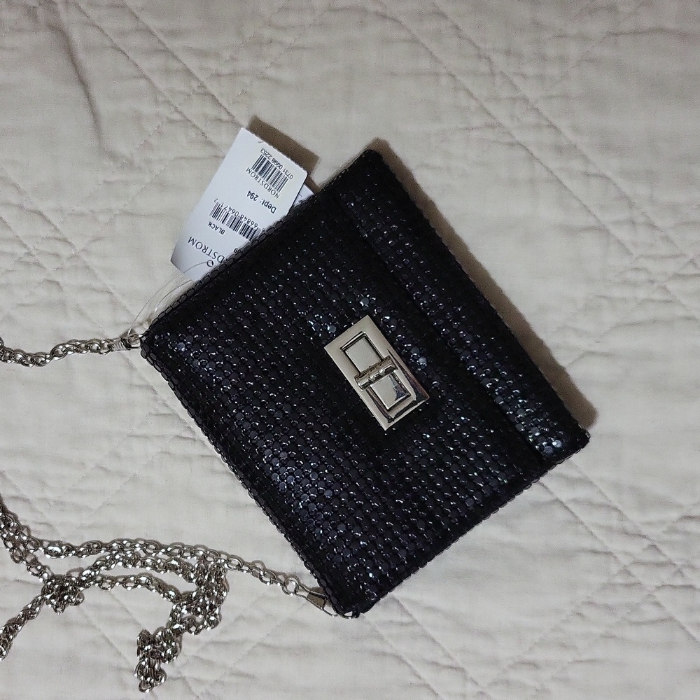 Black metallic evening bag